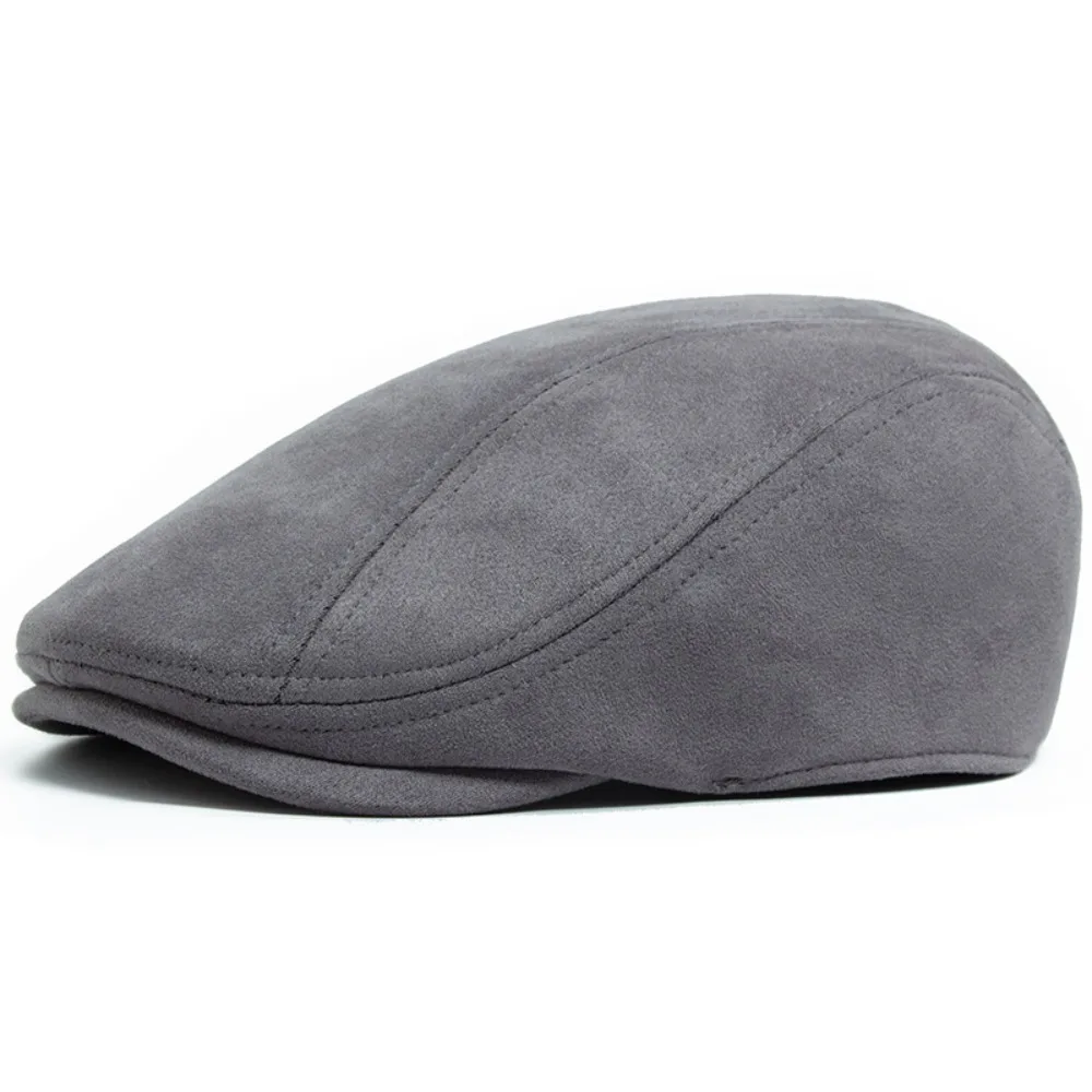 Flat Visor Cap Short Brim Retro Forward Hat Keep Warm Smooth Winter Beret Cap Windproof Cold Proof Suede Painter Cap Couple