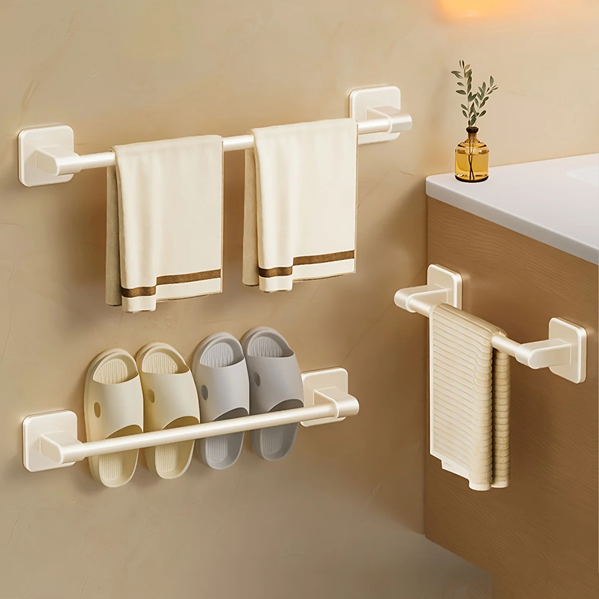 1PCS Bathroom Slipper And Towel Rack, Patch-Type Towel And Slipper Bar, Space-Saving Shoe Storage Rack Behind The Door