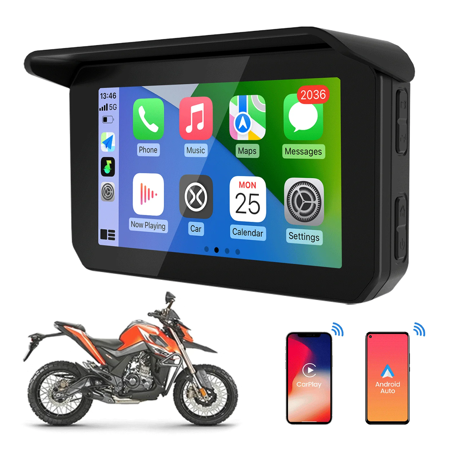 

Carabc Motorcycle Wireless Carplay Global Positioning System Navigation Screen with 5 Inch Waterproof IPX7 Dashboard Camera