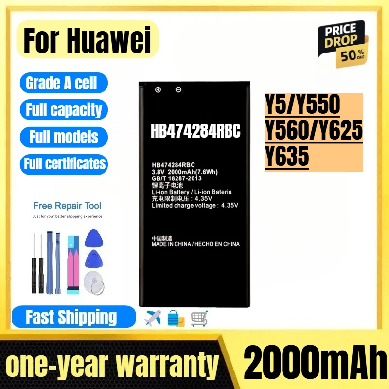 

HB474284RBC for Huawei Y5/Y550/Y560/Y625/Y635 Phone Battery High Quality High Capacity Replacement Bateria Grade A with Tools