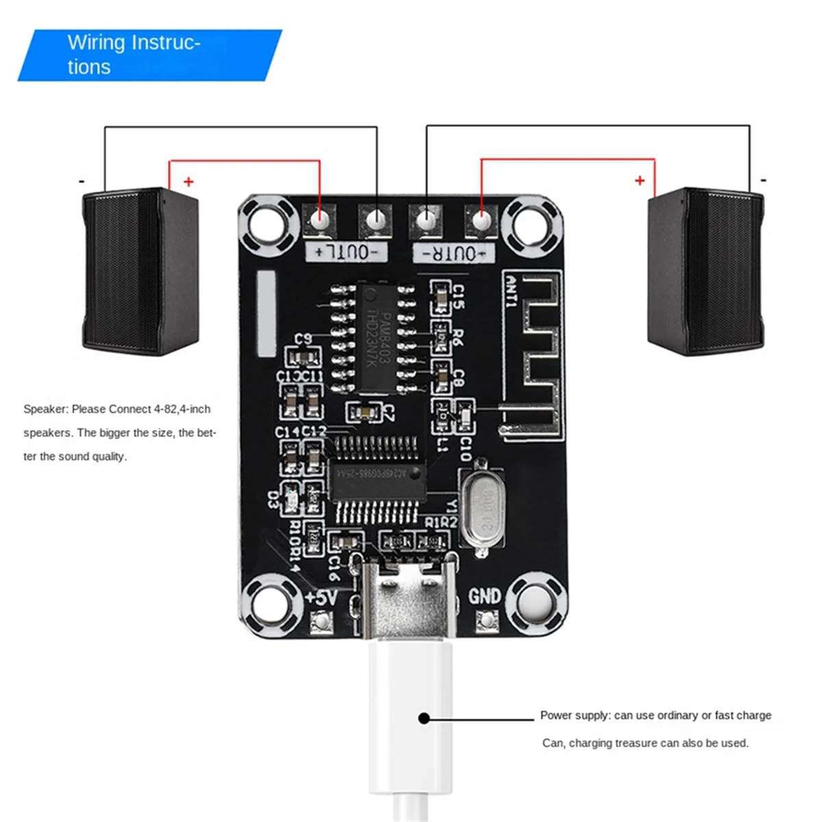 M18K-PAM8403 الرقمية بلوتوث مكبر للصوت مجلس DC5V حالة صغيرة TYPE-C بالطاقة 5 واط USB مكبر للصوت لوحة تركيبية