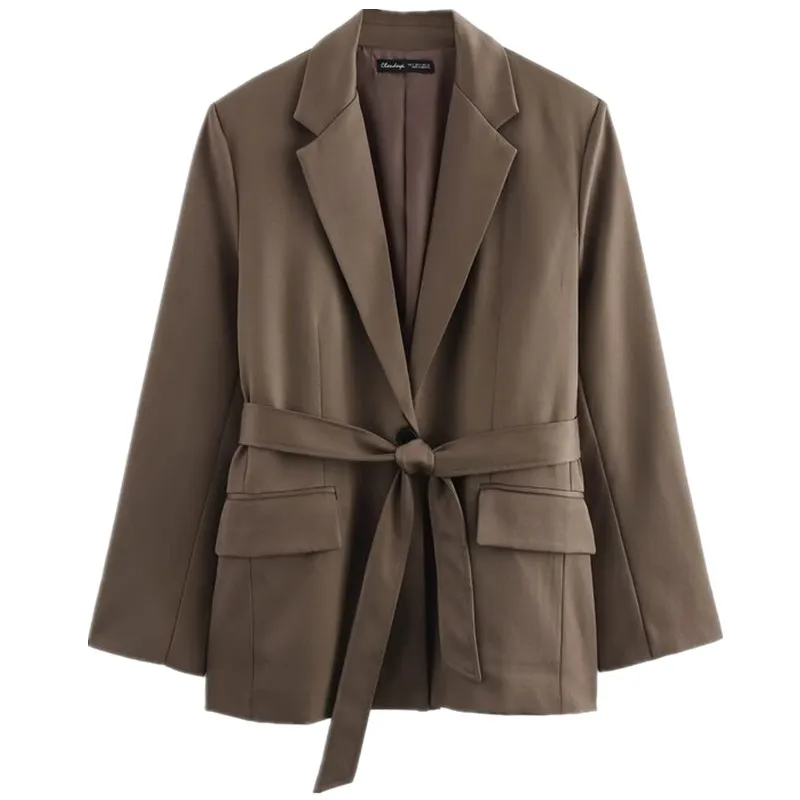 Printemps 2025 femmes décontracté jambe droite longue Sve costume Jaet avec ceinture nouveauté polyvalent Sle longueur régulière