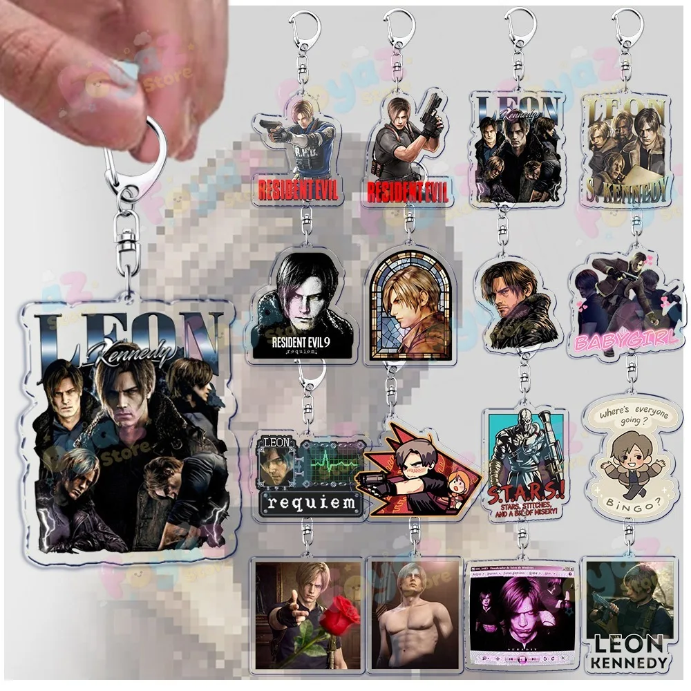 Game Leon Kennedy Keychains for Women Accessories Bag Charm Video Gaming Keyrings Jewelry Friends Gamers Gifts