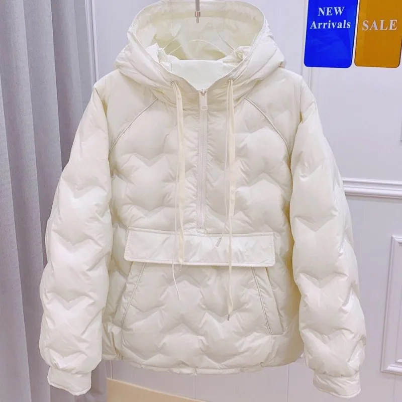 유럽식 브레드 재킷 후드 다운 재킷 여성용 한국 버전 나이 감소 외국 스타일 얇고 루즈한 지퍼 풀오버 얇은 상의