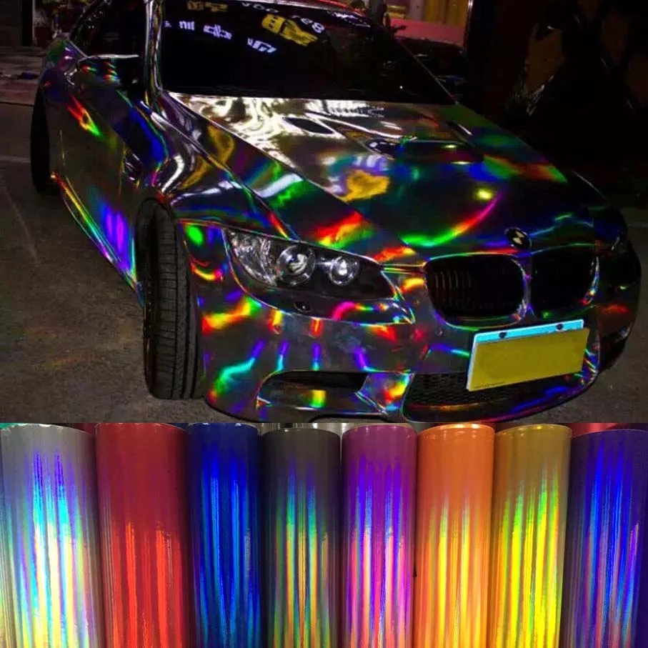 Big Promotion 9 Colors Premium Holographic Chrome Vinyl Holo Film Laser Plating Car Wrap Sticker Sheet With Air Bubble Free