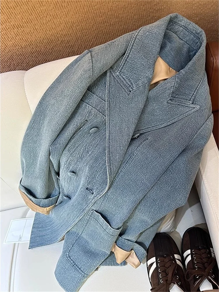 Jaqueta Masculina Azul Solta Estilo Coreano Casual Versátil de Outono Inverno com Toque Sofisticado para Combinar com Todos os Jeans