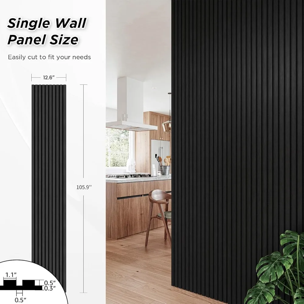 Paquete de 4 paneles de pared de listones de madera de 105,9 x 12,6, paneles de pared de madera insonorizados, paneles de madera acústica para pared, estriados 3D