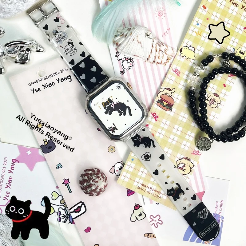Correa transparente de la serie Black Cat para Apple Watch 10, 9, 8, 7, pulsera reemplazable para iWatch de 46mm, 42mm, 41mm y 40mm