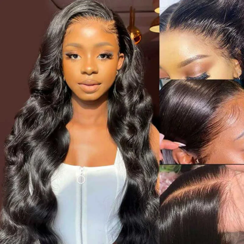 13x4 HD Lace Frontal Natural Black Wig 40 Inch Brazilian Body Wave Human Hair 250 Density Pre Plucked Baby Hair Smooth Bouncy Hair Extensions view 2