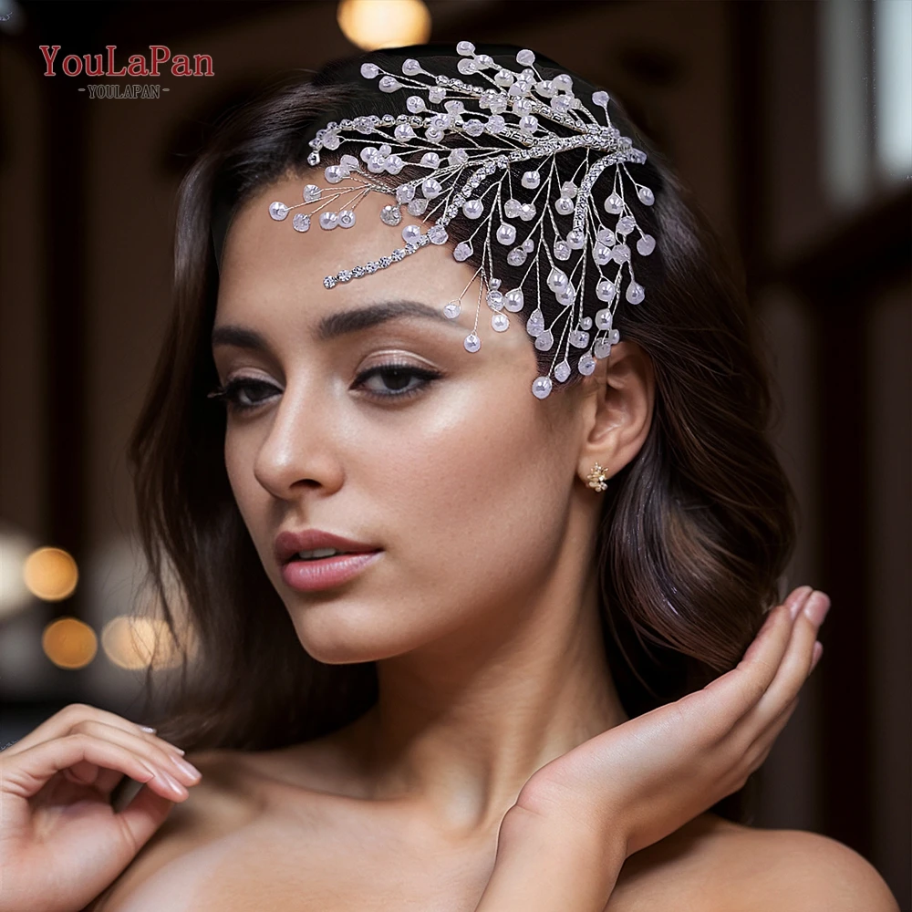 YouLaPan-banda para el pelo nupcial para dama de honor, diadema de diamantes de imitación, tocado de perlas, adornos para el cabello para banquete y fiesta, HP587