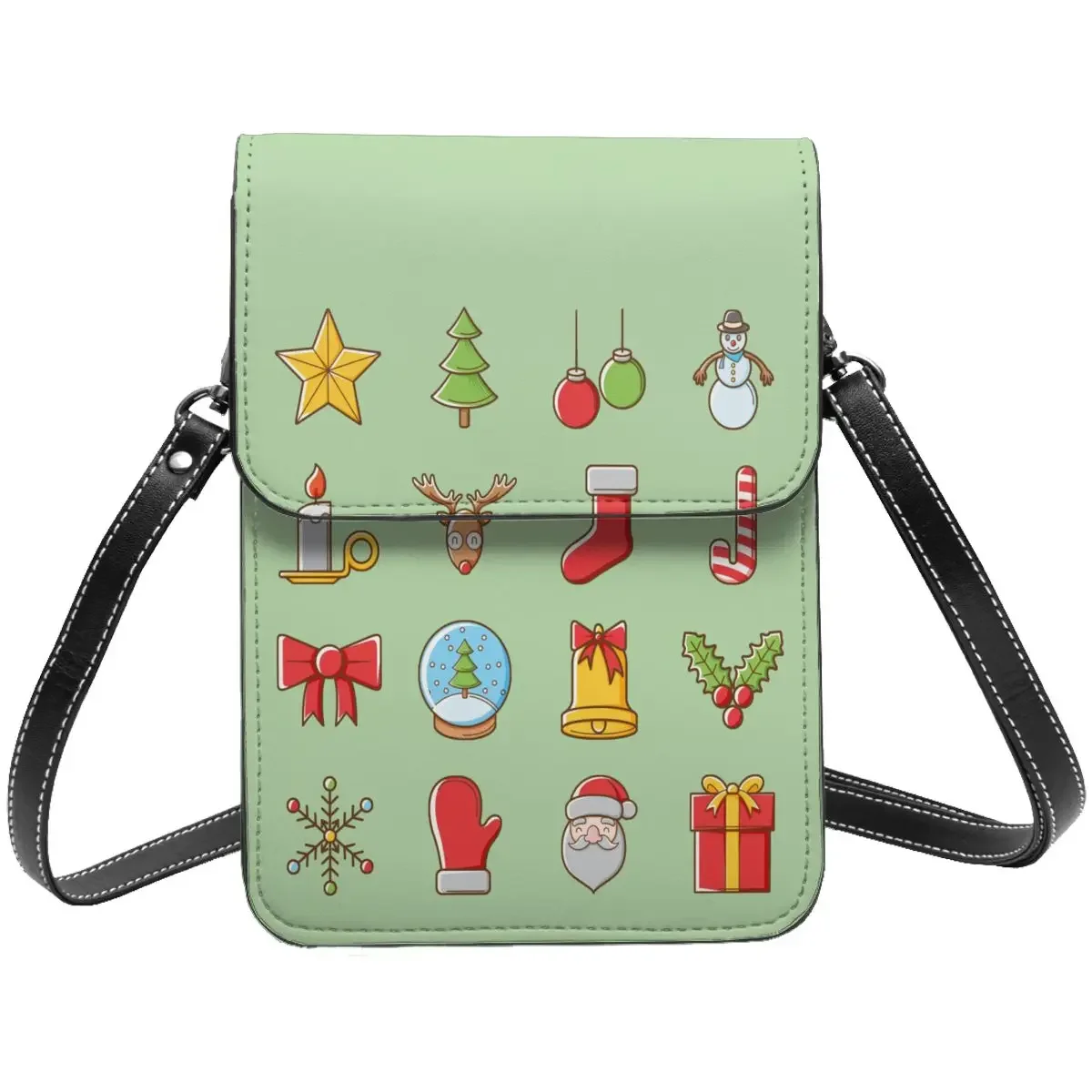 

Christmas Icon Shoulder Bag Elements Santa Shopping Leather Mobile Phone Bag Female Gifts Vintage Bags