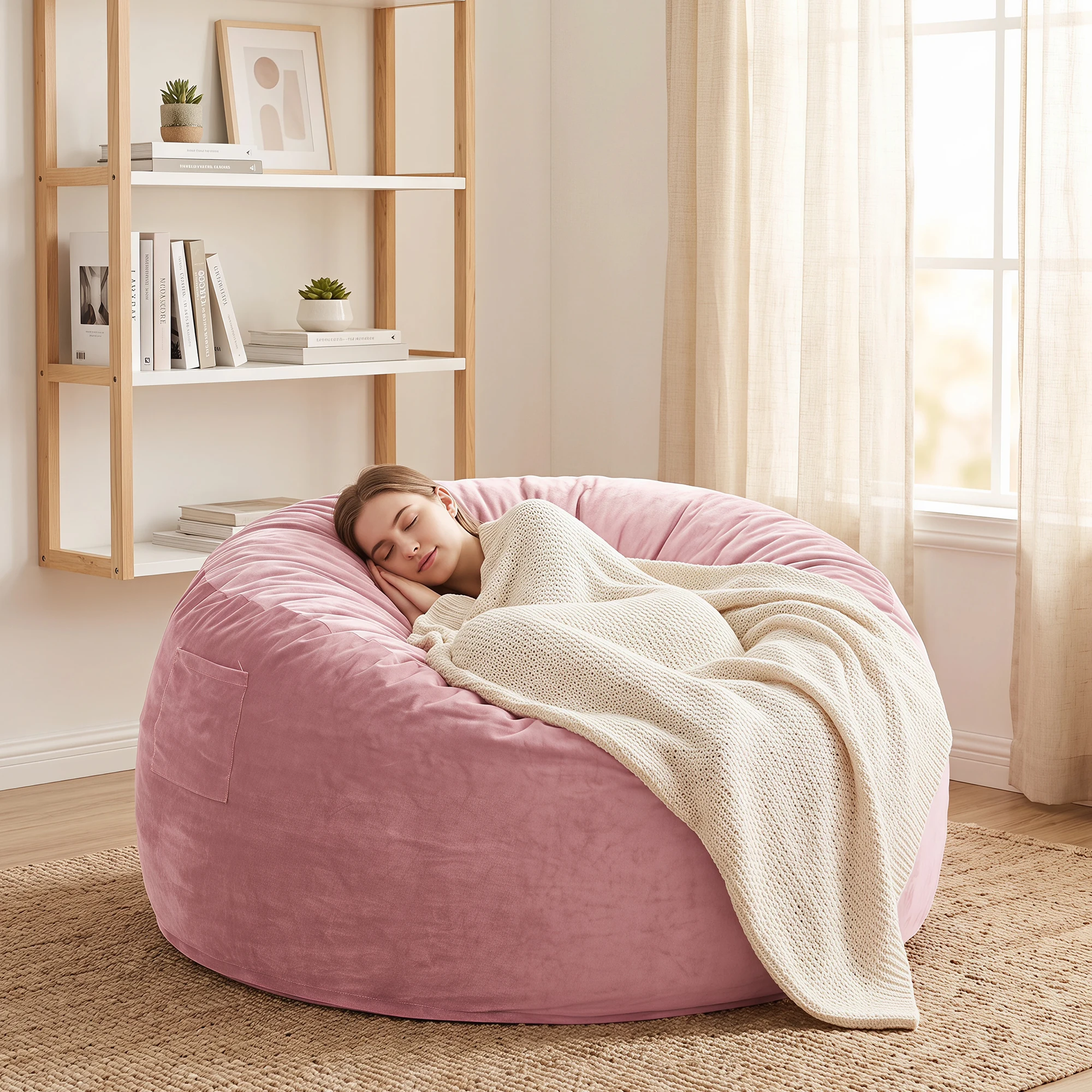 TUAREX Large 4FT Memory Foam Bean Bag Chair with Filling, Thick Dutch Velvet Washable Cover, Comfy Bean Bag for Adults Teens Bedroom Living Room image 2