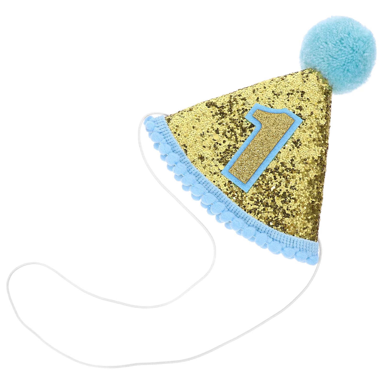 Glitter Sparkle 1st Birthday Cone Hat with Adjustable Headband for Baby Girl Party Supplies (Blue) party hat