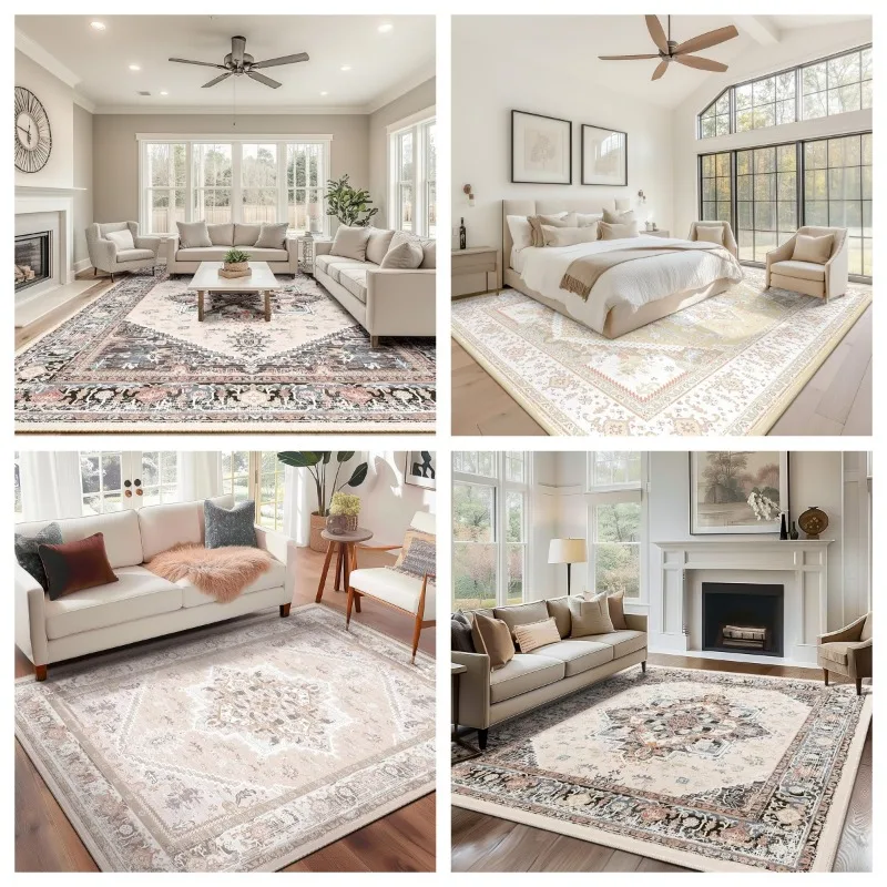 

BESTSWEETIE Area Carpet Living Room Fully Covered Rug Non Slip Washable Floor Mat Soft Retro Bohemian Style Carpets Beautiful