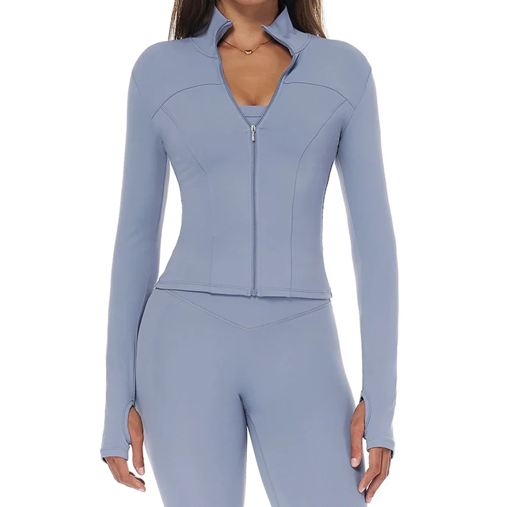 سستة طويلة الأكمام سترة رياضية المرأة اللياقة البدنية قميص يوجا الصالة الرياضية أعلى أكتيفيوير تشغيل معاطف رفع تجريب الملابس امرأة سترة