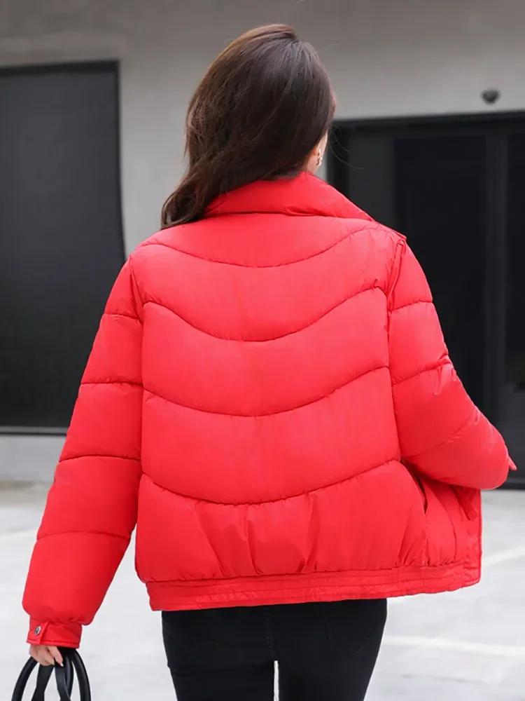 Vielleicht 2024 neue Koreanische Kurze Stehkragen Puffer Jacke Frauen Winter Baumwolle Gepolsterte Kleidung Solide Winter Mantel Outwear Weibliche