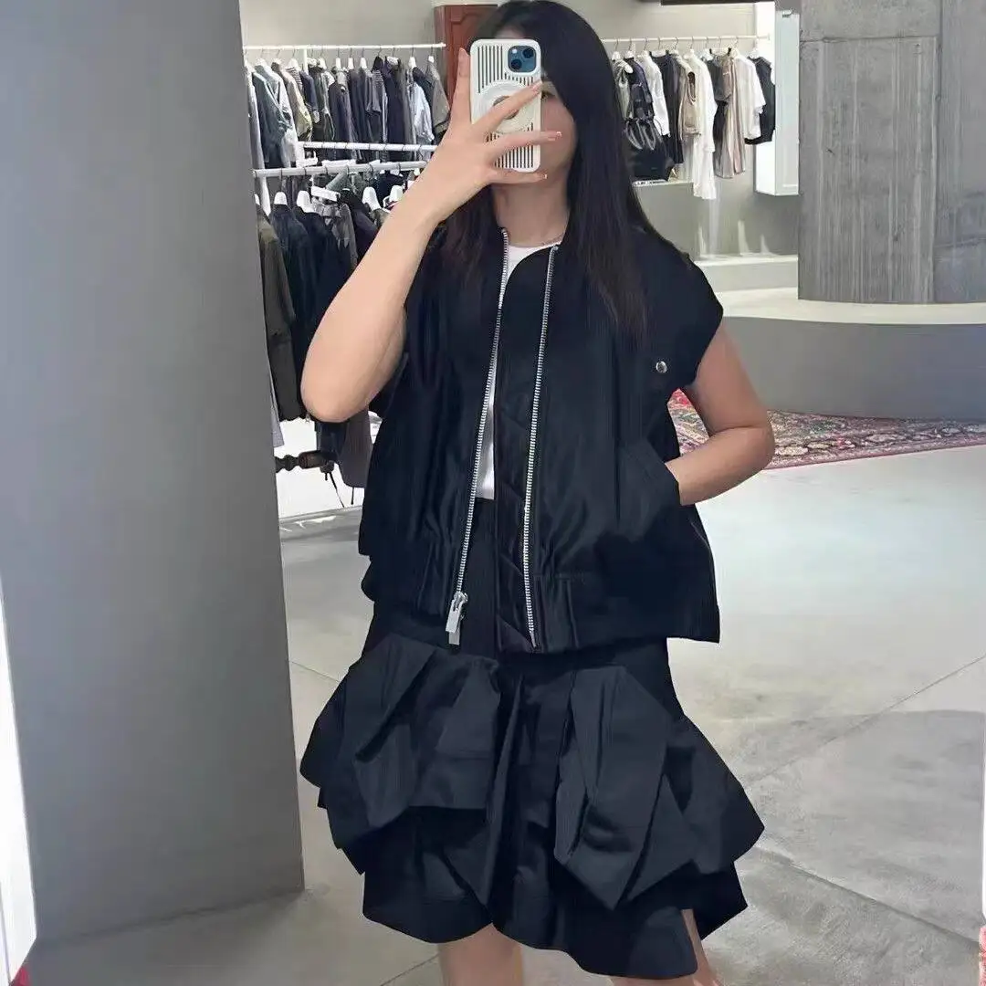 SAC Japanese irregular design mixed cotton A-shaped black skirt