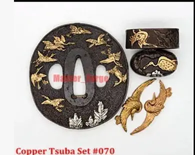 

Quality Brass Copper Set of Gilded/Plated Gold & Silver Katana Tachi Wakizashi Sword Accessories Tsuba Kuchi Kashira Menuki