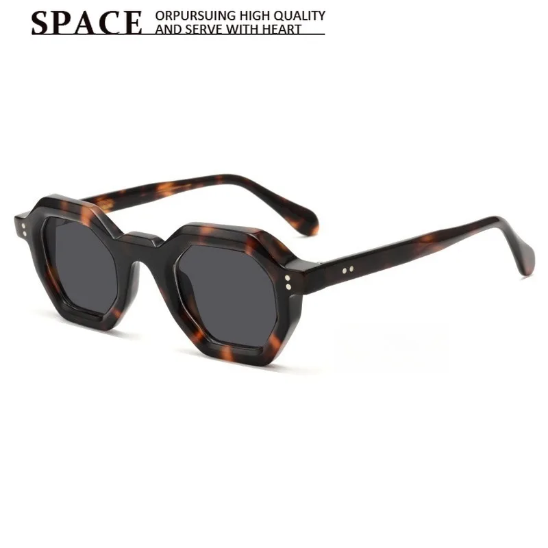 Polarized Acetate Thick Round Frame Sunglasses, Multi-Sided Rivet Shades Light Luxury Textured Unisex Outdoor Street Glasses