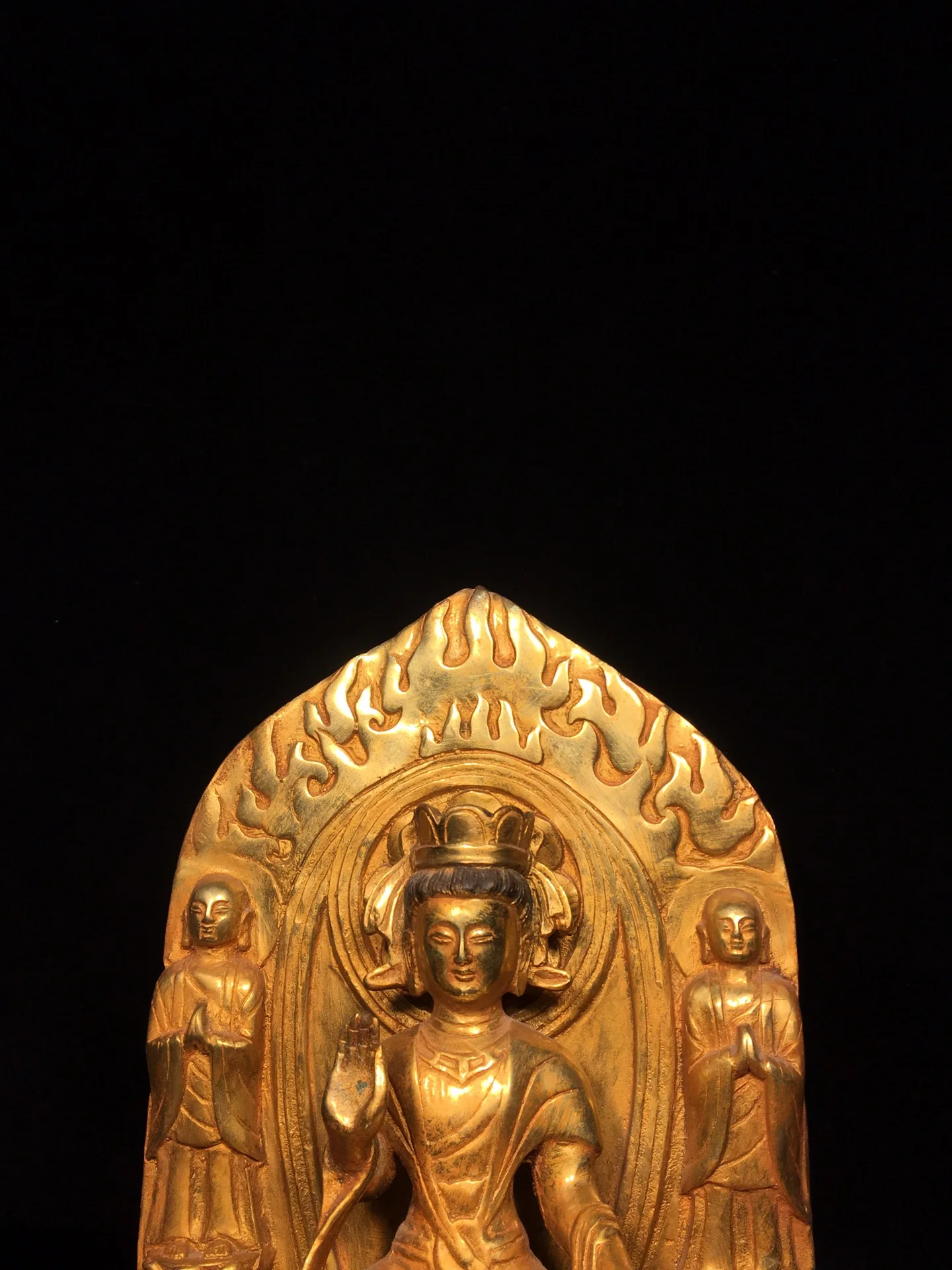 Old Bronze Gilded Cinnabar Crown Prince Buddha  Lotus Platform Baobao Buddha Worship Hall Town house