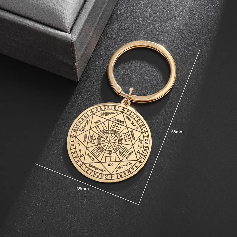 Classic Stainless Steel Seven Archangels Seal Solomon Kabbalah Amulet Pendant Key Ring Jewelry Fashion Protection Car Keychain