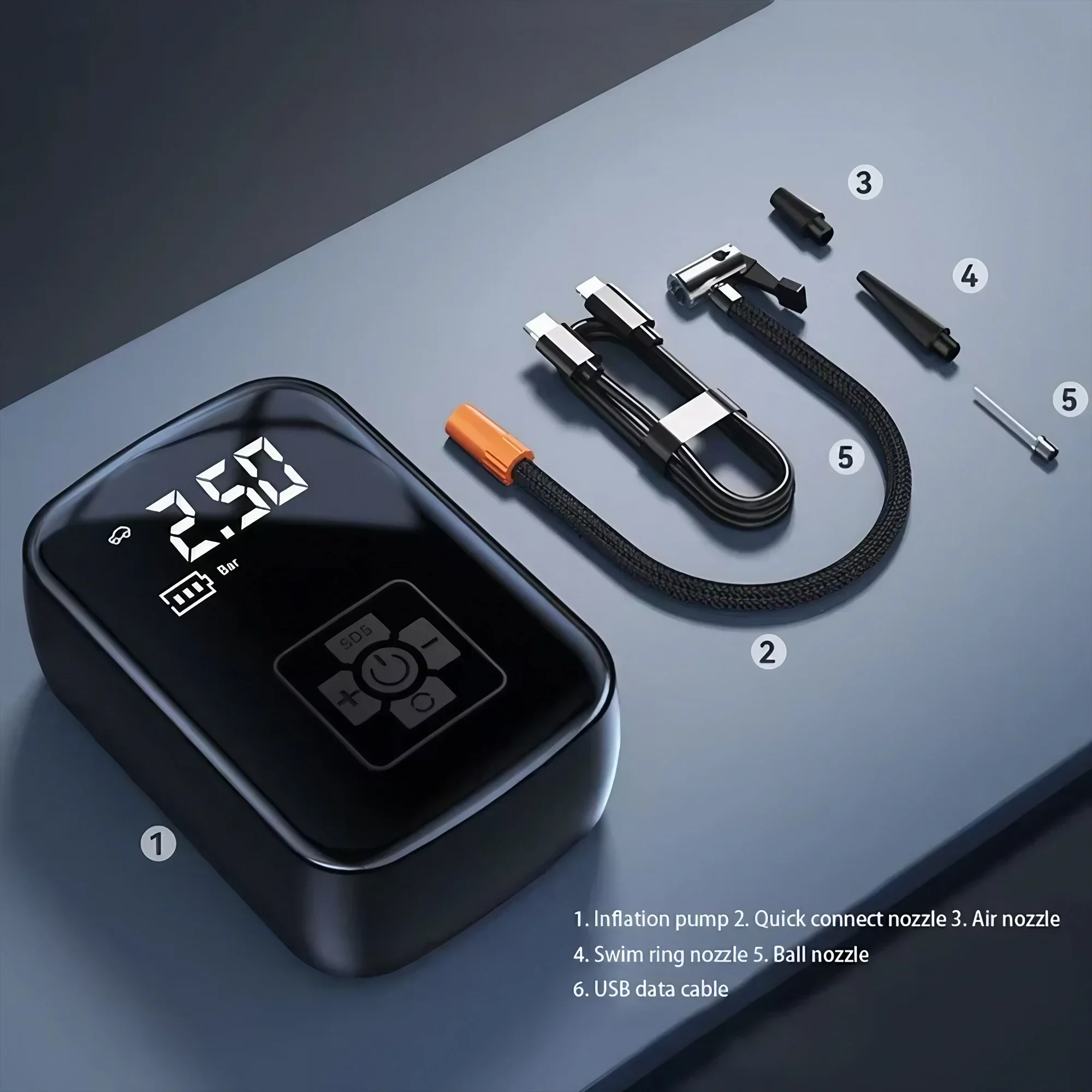 مضخة قابلة للنفخ محمولة للسيارة لاسلكية متعددة الوظائف في حالات الطوارئ للهاتف المحمول منفاخ إطارات قابل لإعادة الشحن