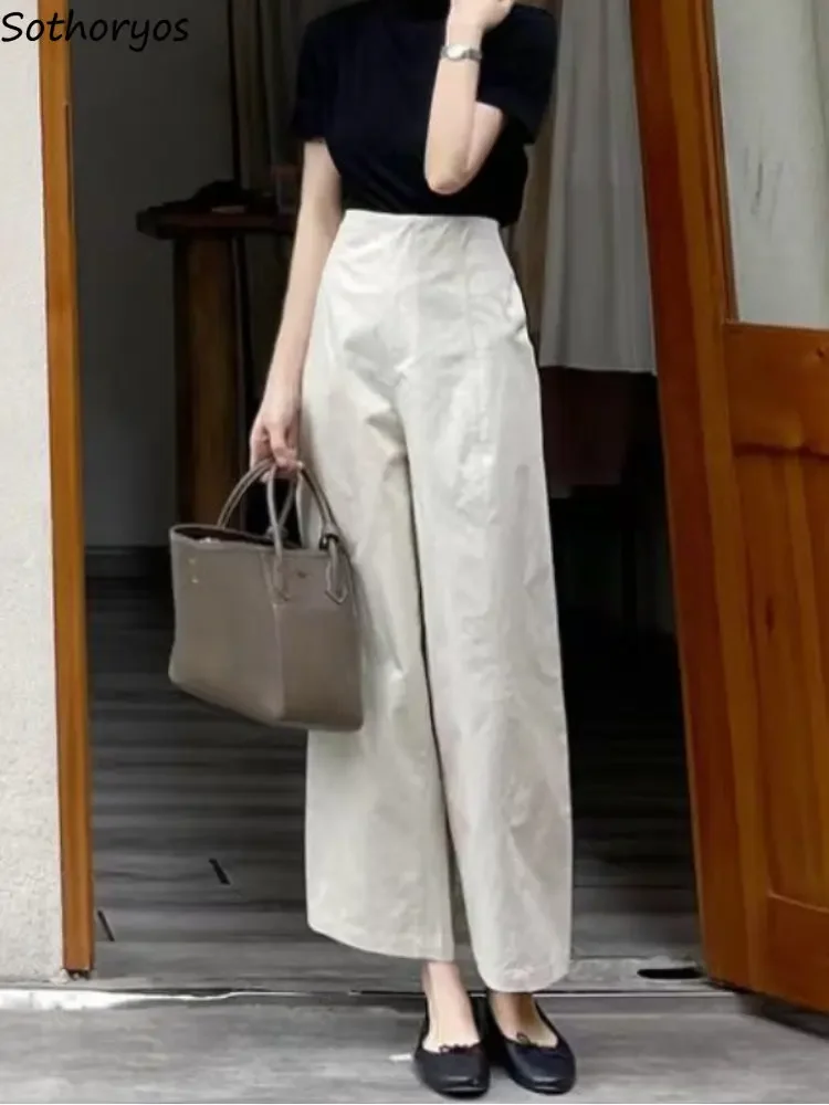 

Women Casual Ankle Length Pants Summer High Waist All-match Solid Elegant Office Ladies Simple Chic Ulzzang Comfortable Design