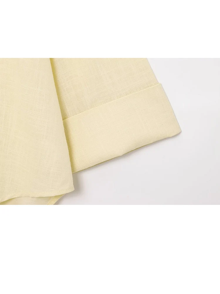 HH-Camiseta corta de manga ancha de lino para mujer, blusa holgada informal de un solo pecho, ropa de oficina elegante para mujer 2025