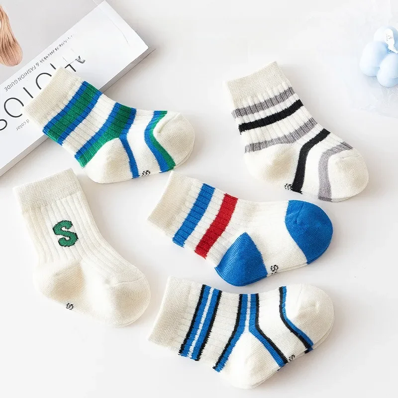 Ins Autumn Children's Color Blocked Socks Mid Tube Korean Edition Boys and Girls Trendy Socks Stacked Socks Cotton Stripes