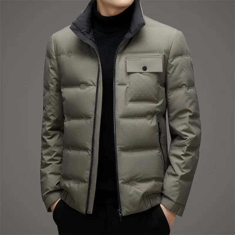 Down Jacket Men's 2023 Winter New Standing Collar Work Clothes Pocket Warm and Thickened Casual Coat