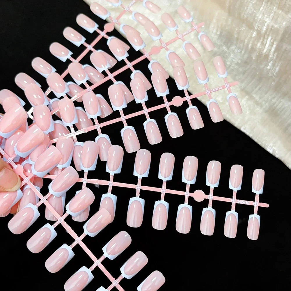 120 Stück Einfache Bunte French-Tip Kunstnägel in 12 Größen, Mittellange Quadratische Aufklebenägel mit Glänzender Vollabdeckung