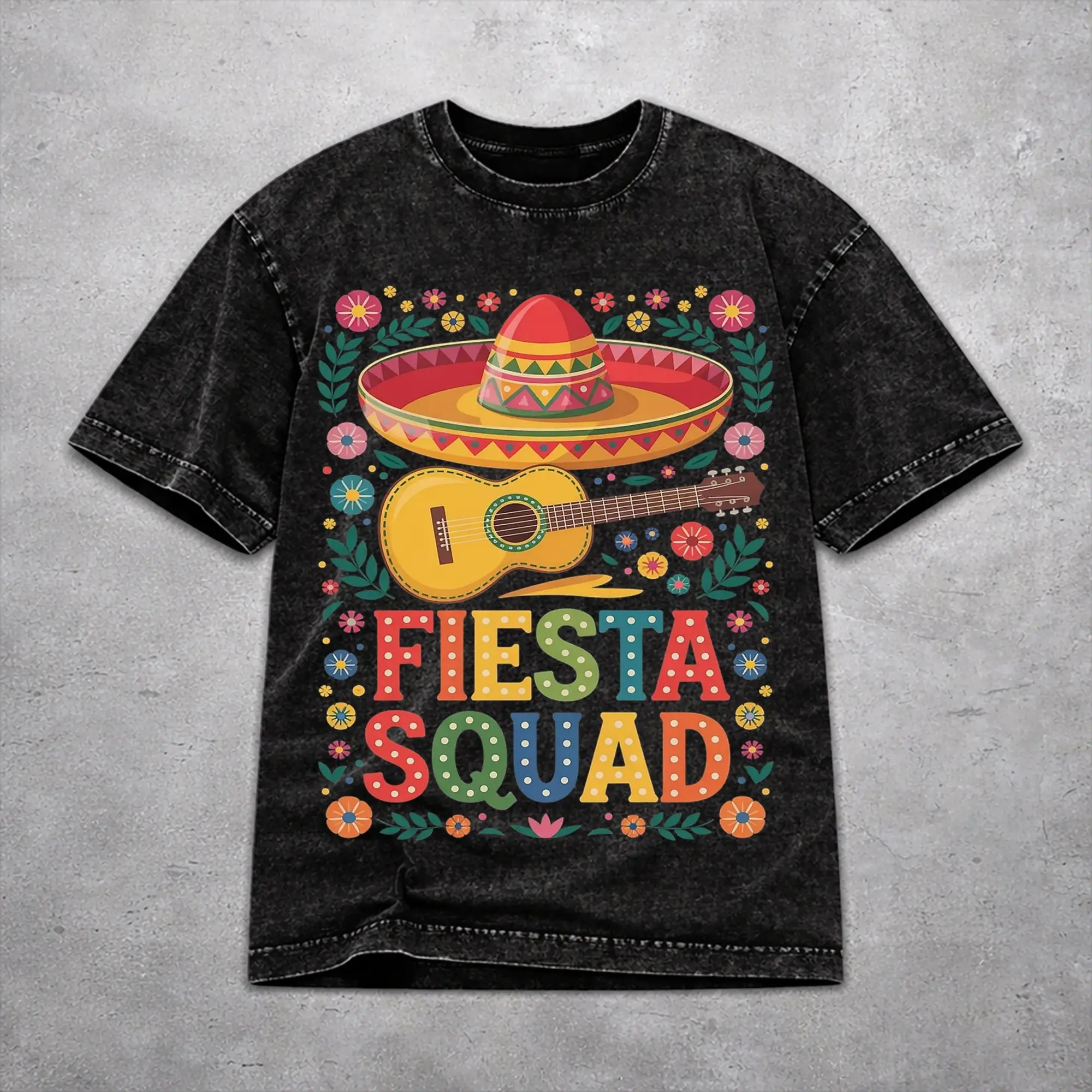 Men Women Harajuku Washed T-shirts Fiesta Squad Cinco De Mayo Print T Shirt Apparel High Street  Tees Tops