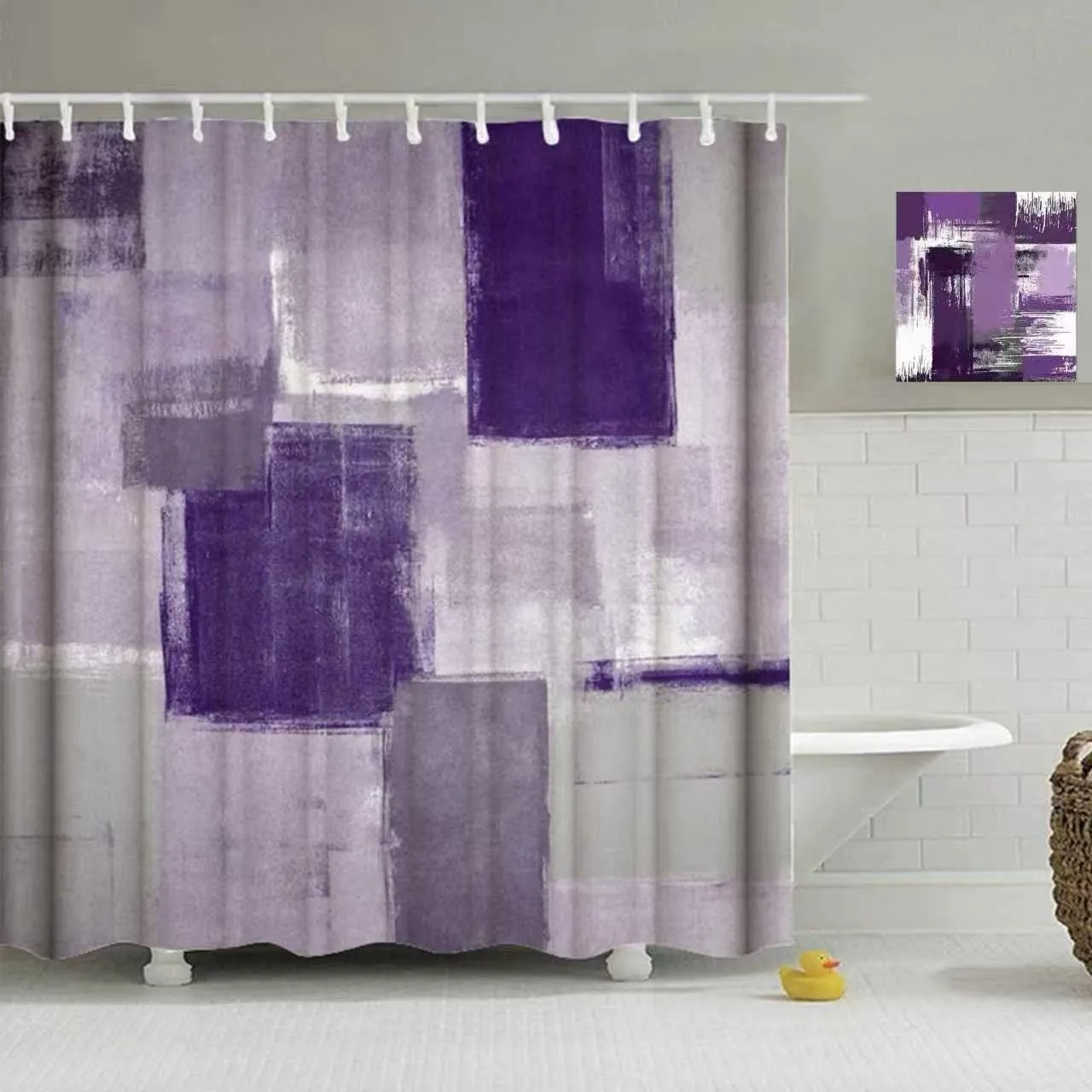 Abstract Purple Watercolor Blocks Shower Curtain Machine Washable All Season Waterproof Privacy Protection Artistic DesignModern