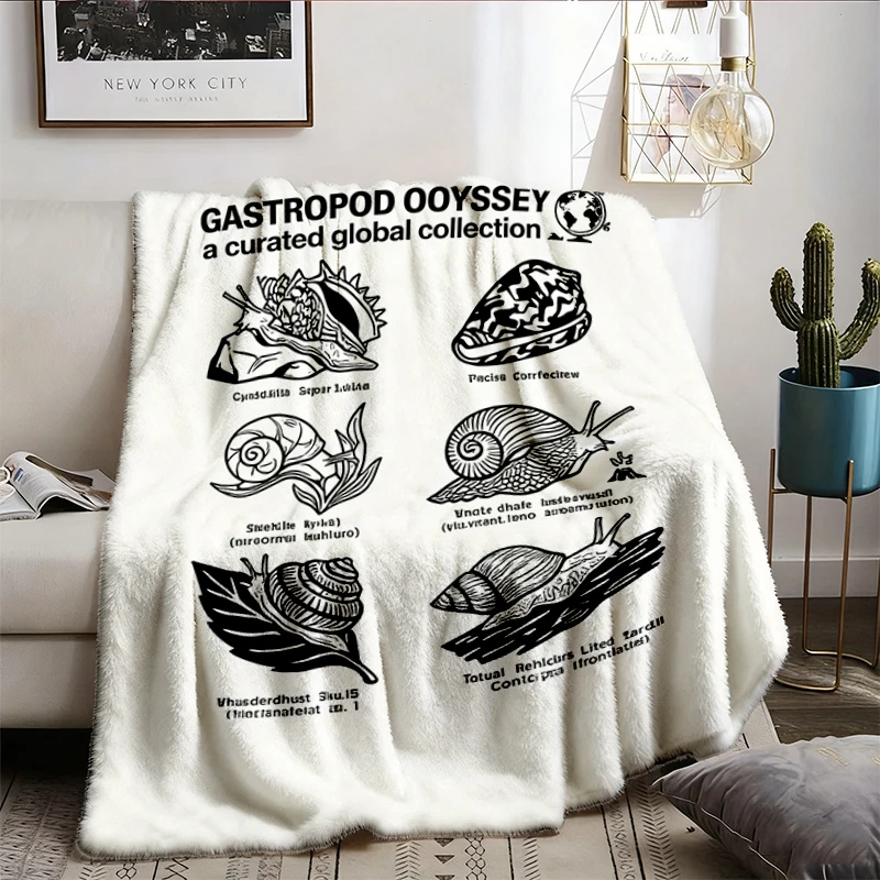 Snail Species Vintage Graphic Soft Blanket, Retro 90s Y2K Insect Illustration Comfy Blanket, Nature Science Flannel Blan