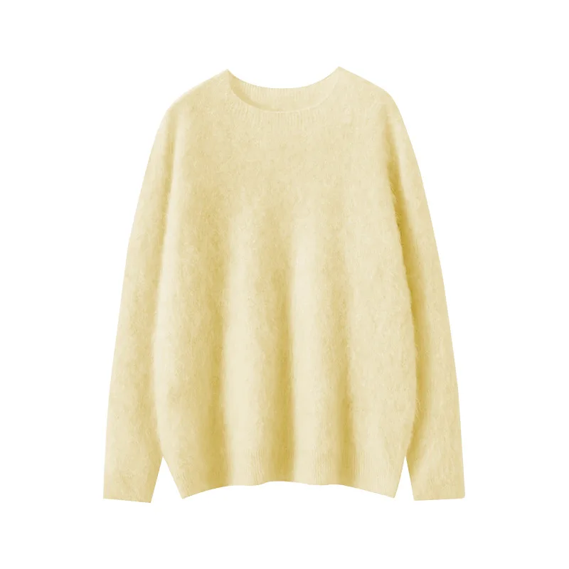Birdtree, 96,5% schapenwol 3,5% kasjmier pluche gebreide trui, dames O-hals dieptepunt gebreide kleding, 2025 herfst zachte trui T5O818JF