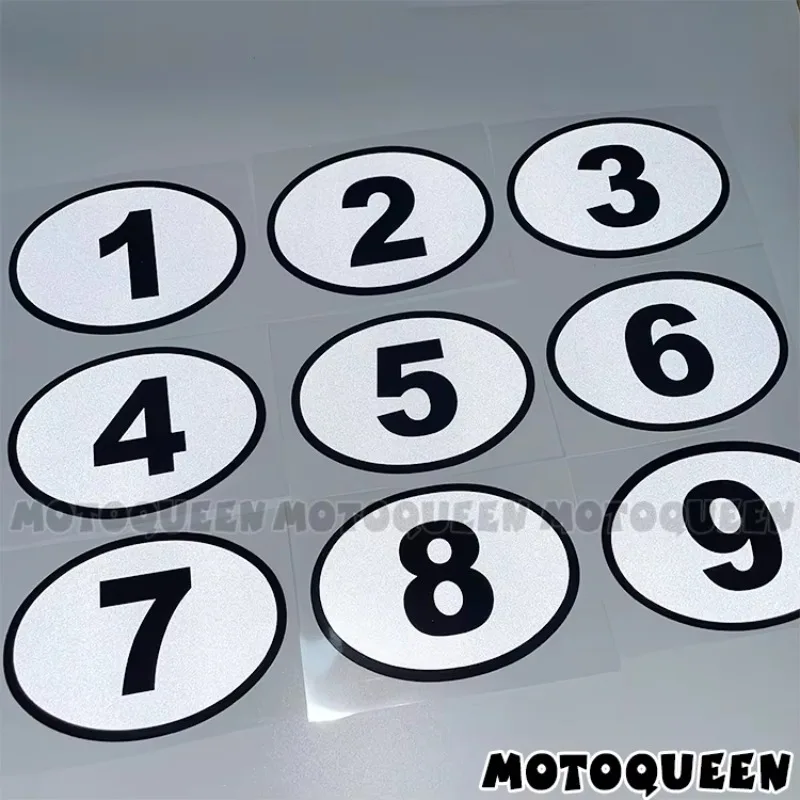 1Pc Reflective Oval Racing Number 1-9 Waterproof Vinyl Sticker for Motorcycle Fuel Tank & Car Door
