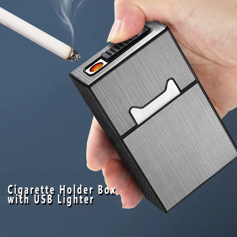 

Classic Design 20pcs Aluminium Metal Cigarette Case with USB Lighter Rectangular Square Shape Custom Logo Printing