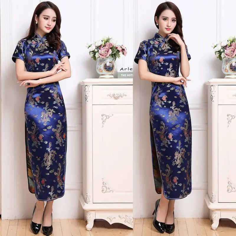 

Long Sexy Split Cheongsam Vestidso Women Chinese Traditional Mandarin Collar Evening Party Dress Hand Button Slim Tight Qipao