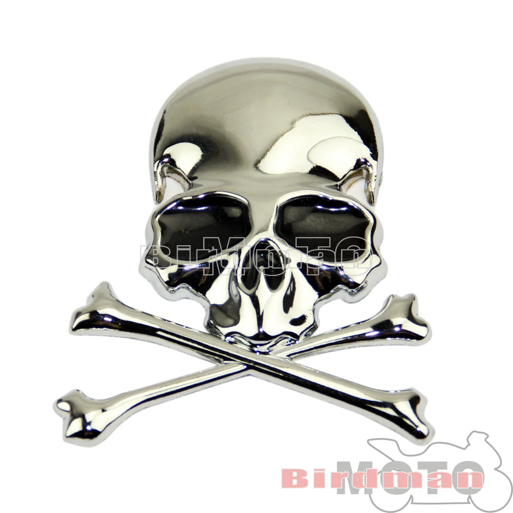For Harley Chopper Bobber Custom Honda BMW Suzuki 3D Chrome Metal Skull Skeleton Car Trunk Tailgate Emblems Badges Decal Sticker view 3