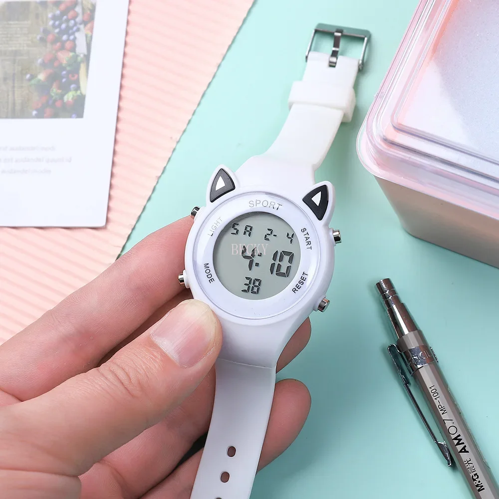 Children Electronic Cute Women Sport Luminous Watch College Style Electronic Watch Ins Cat Ears Shaped girl Digital Wristwatches