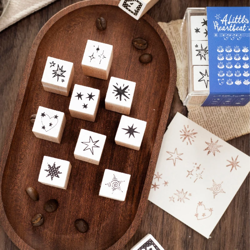 Cute Star & Number Geometric Figure Wood Stamp for Scrapbooking Junk Journal DIY Deco Hobby Wooden Seal Stationery Supplies
