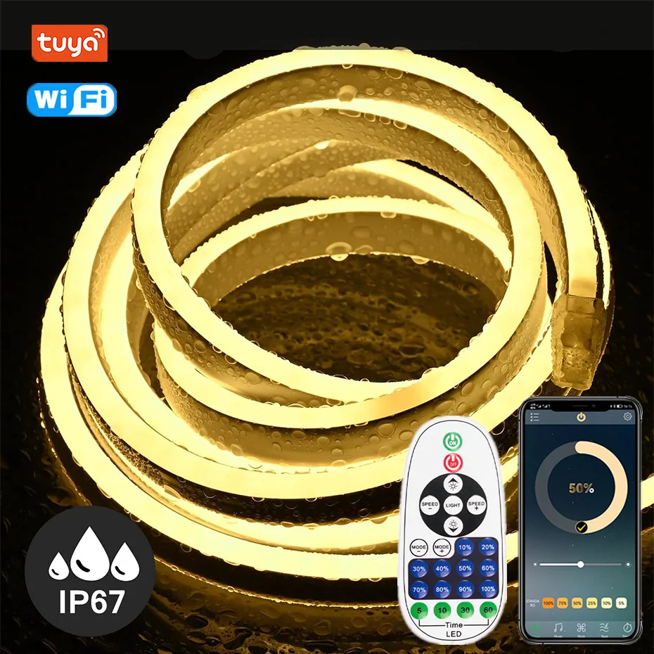 

1-30 м пульт дистанционного управления/Bluetooth/WiFi TUYA 220 В неоновый свет светодиодная лента холодный теплый белый 750 Вт 1500 Вт вилка европейского стандарта светодиодная неоновая веревка домашний садовый светильник