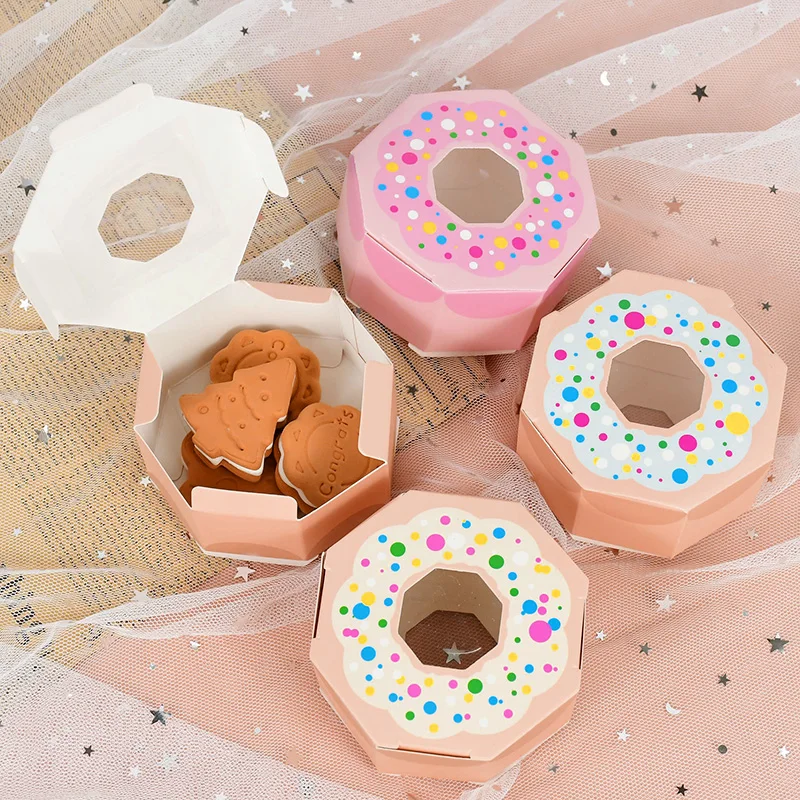 10pcs Sweet Dessert Donut Shape Candy Box Chocolate Gifts Packaging Bags Birthday Wedding Theme Party Boxes Baby Shower Supplies