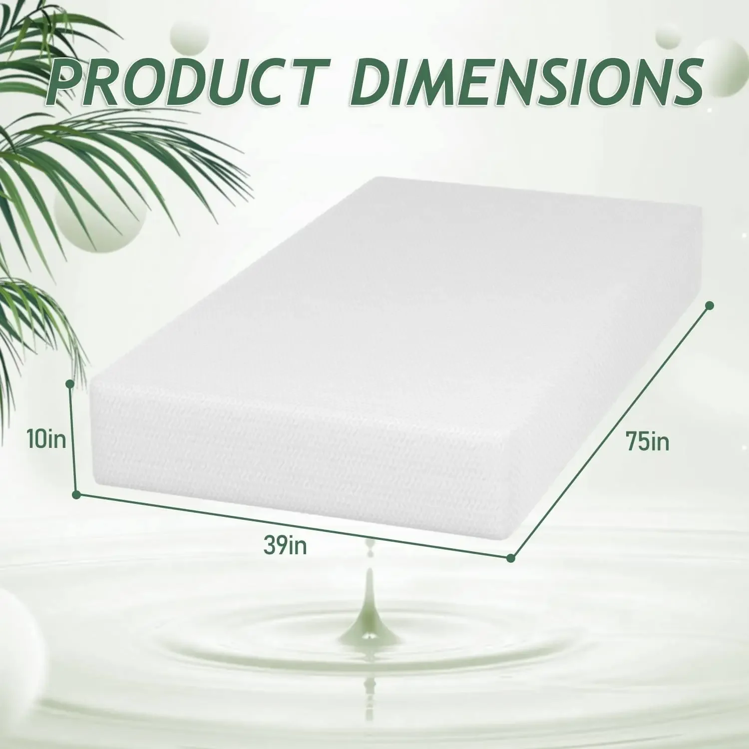 10 Inch Twin Mattress Green Tea Memory Foam Mattress -US Certified,Medium-firm mattress，Removable Soft Cover