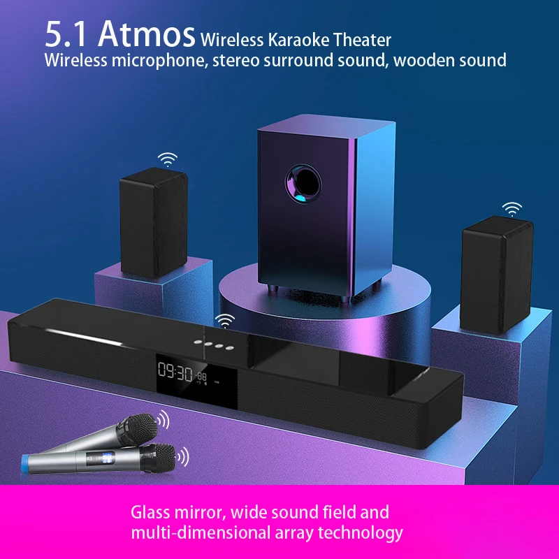 Vofull 5.1 Mini Home Theatre System and Wireless Blue tooth Subwoofer Sound Bar System for Living Room TV