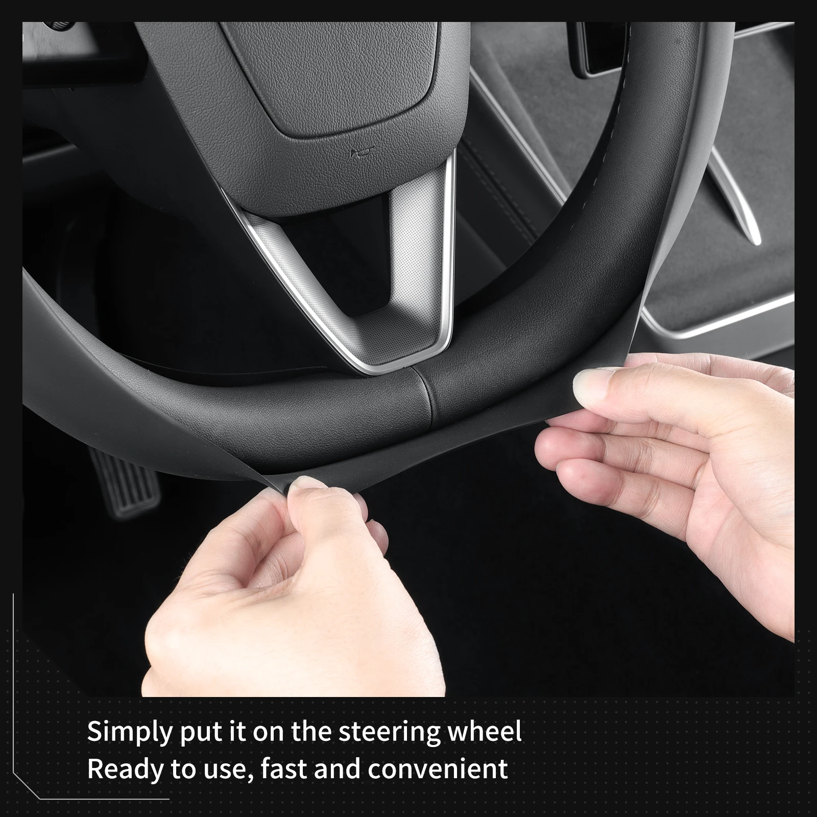 Smabee für Tesla Model 3 / Model Y / Model YL 2017–2026 Silikon-Lenkrad-Schutzabdeckung Innenraum-Zubehör Schwarz – Detail 4