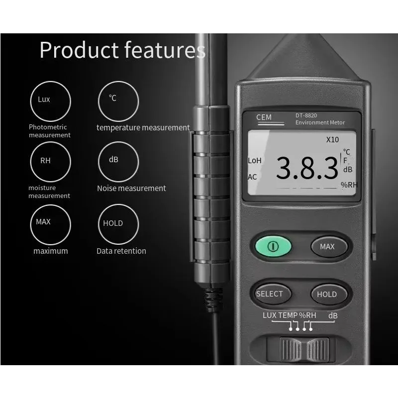 الرقمية متعددة الوظائف البيئية تستر البلاستيك الضوضاء الضوئية النسبية درجة الحرارة مقياس الرطوبة ضوء مستوى الصوت OEM