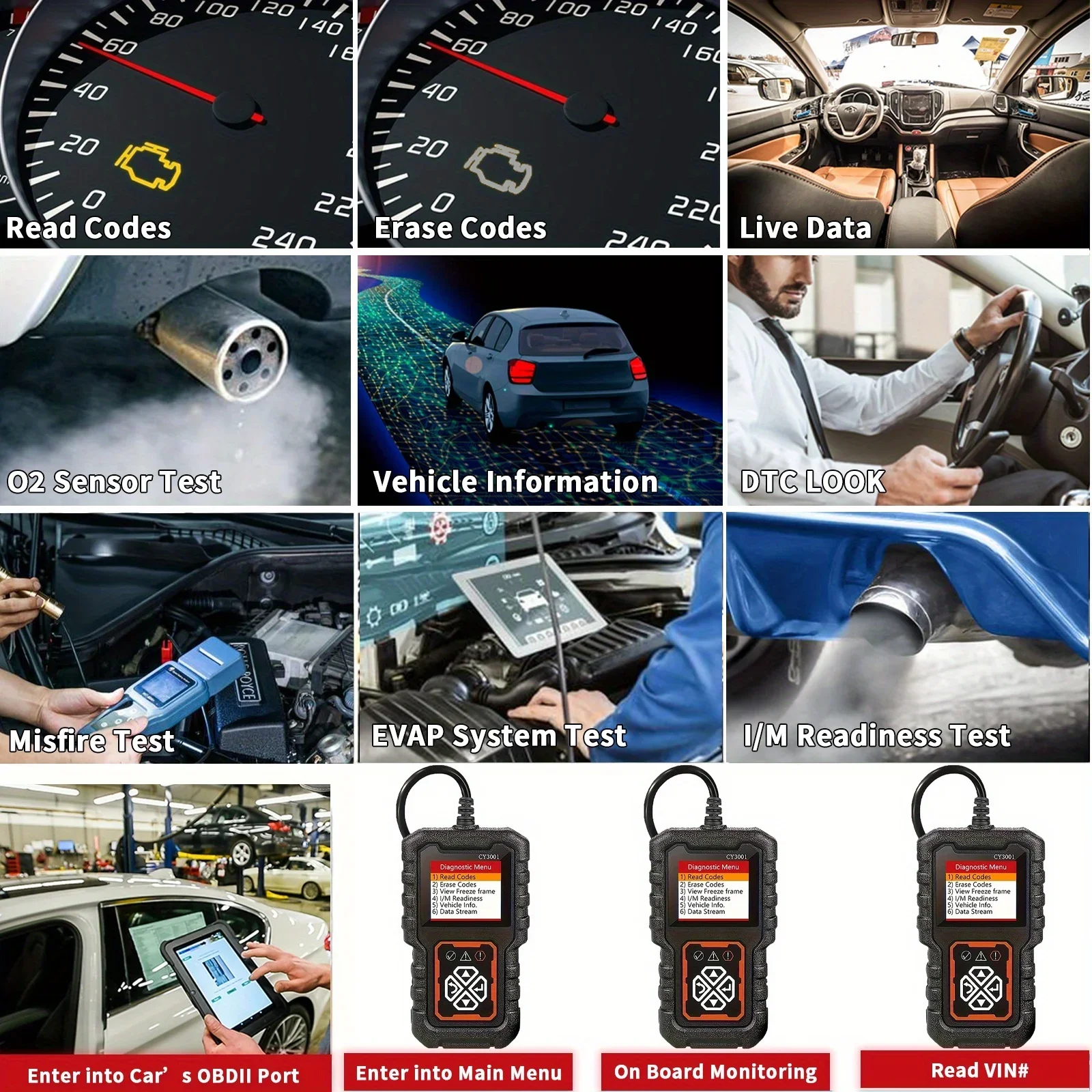 Picture 7: Car OBD2 Scanner Diagnostic Tool Code Reader Voltage Tester Engine Fault Code Scanner Automotive Fault Detection Tester CY3001