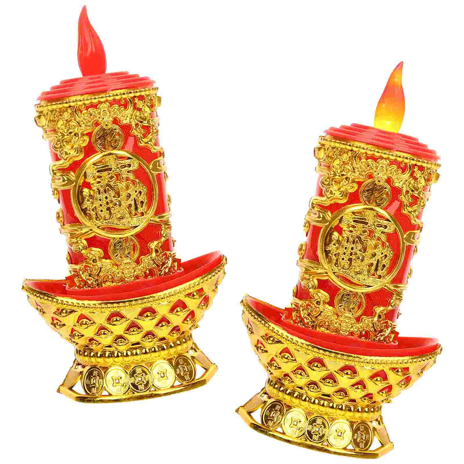 2 Pcs Sacrificial Lamp Altar Candles Vintage Decor Flashing Lamps for Hall Plastic