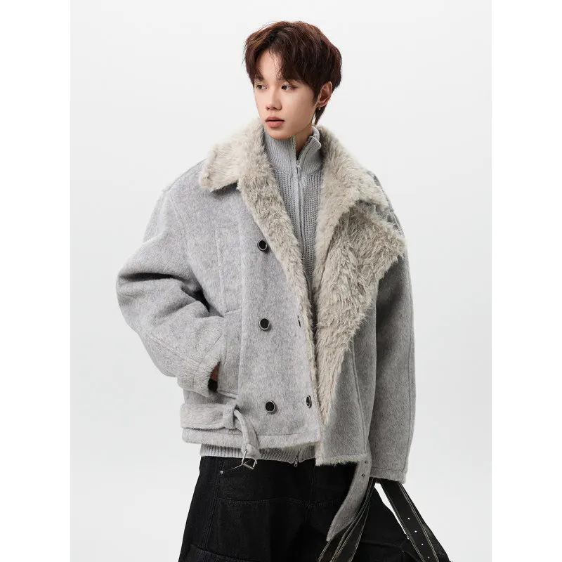 

Мужская зимняя куртка с меховым воротником в стиле пэчворк, асимметричный дизайн, свободный крой, модная брендовая теплая куртка для молодежи